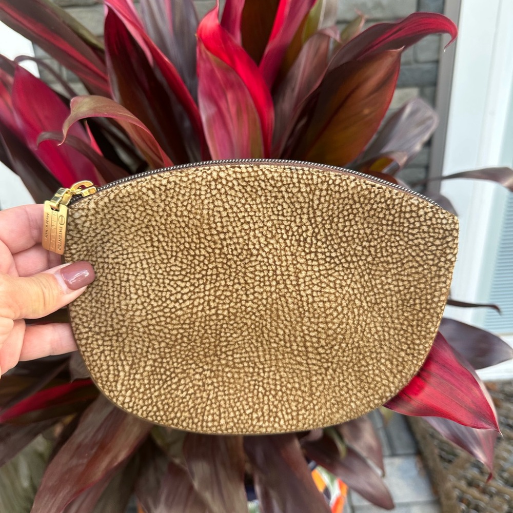 Borbonese Suede Quail Pattern Pouch EUC